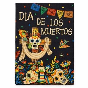 Dia De Los Muertos Garden Flag 12x18 Double Sided Sugar Skull Floral Decor Black